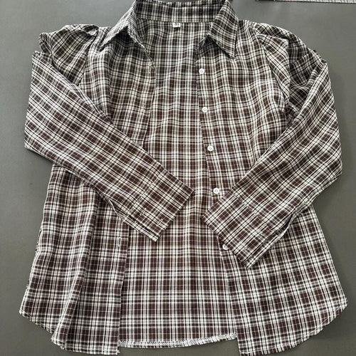SAPPHIRE GLITZ Brown & white plaid button-up shirt