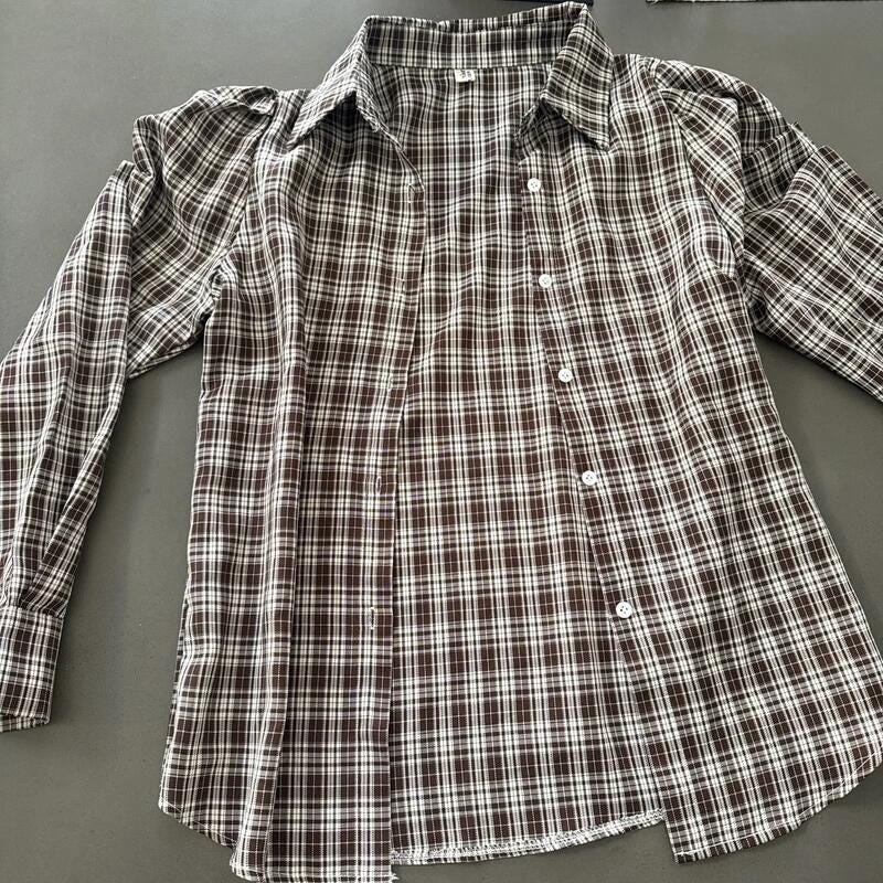 SAPPHIRE GLITZ Brown & white plaid button-up shirt