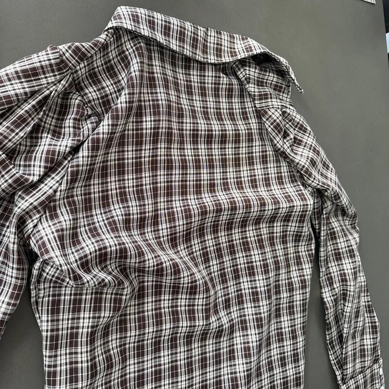 SAPPHIRE GLITZ Brown & white plaid button-up shirt
